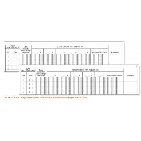 Registro Corrispettivi Per Mancato Funz. Reg. Cassa (a Più Aliquote) Cr 106