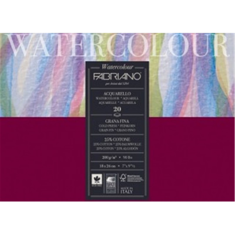Fabriano Watercolour Block 24 X 32 Cm 200 Gr Fine-Grained Sheets 20