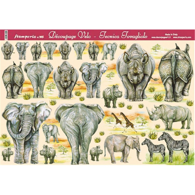 Stamperia Carta Decoupage Velo 34x48 Gr40 126-Elefanti E Rinoc
