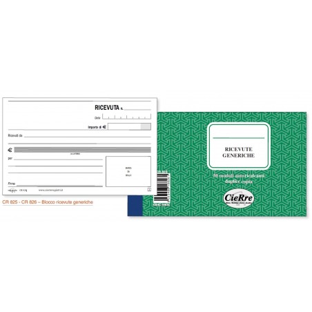 Blocco Ricevute Generiche - 2 Copie Cr 826