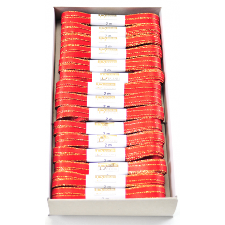 Nastro Doppio Raso 2m X6mm Bordo Metal 20-Rosso Bordo Oro