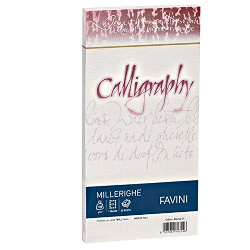 Favini 25 Buste Calligraphy Millerighe 11x22cm 100gr 01 Bianco