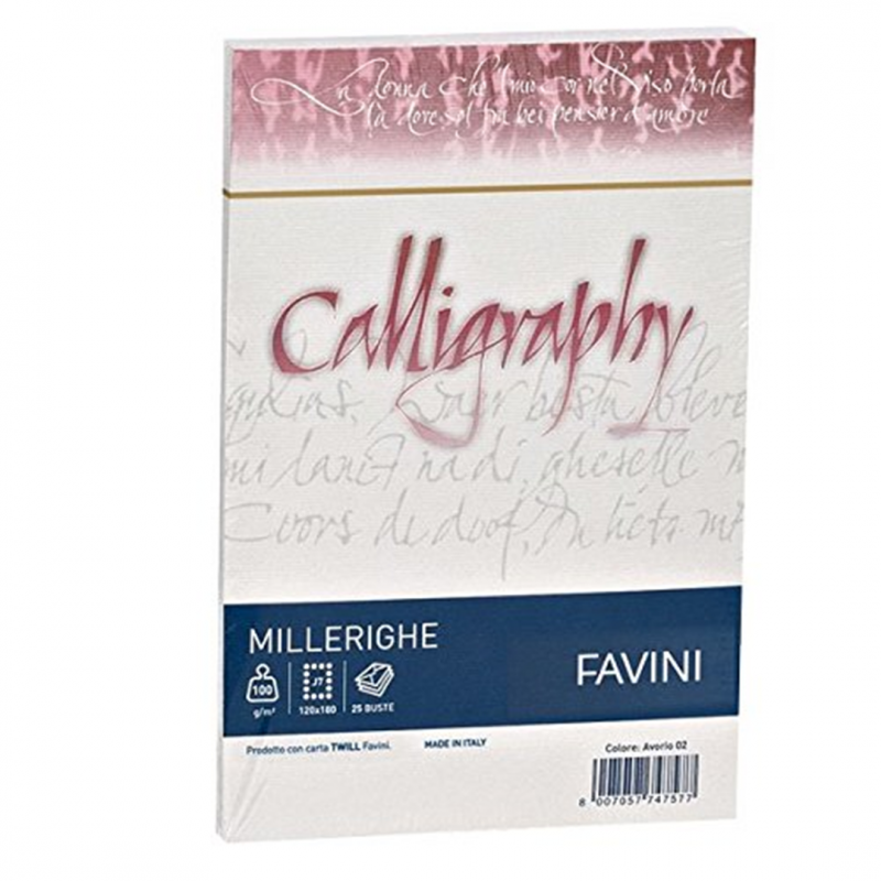 Favini 25 Buste Calligraphy Millerighe 12x18cm 100gr 01 Bianco