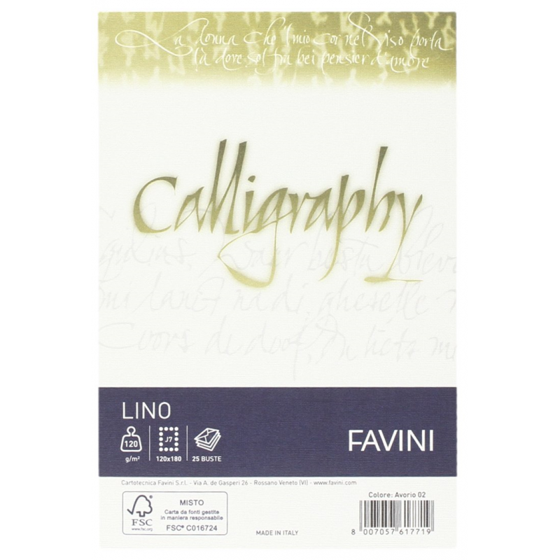 Favini 25 Buste Calligraphy Lino Avorio 02 12x18cm 120gr