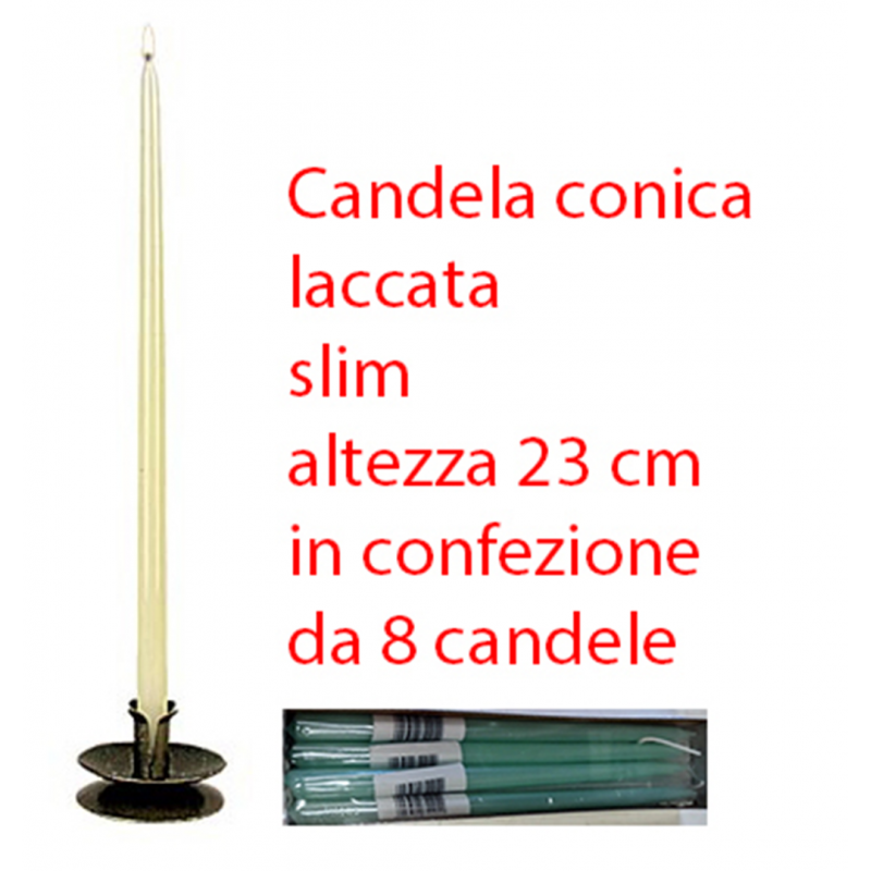 Selezione Vertecchi 8 Pcs Pack Candela Conica Laccata Slim 23cm 1pz Menta