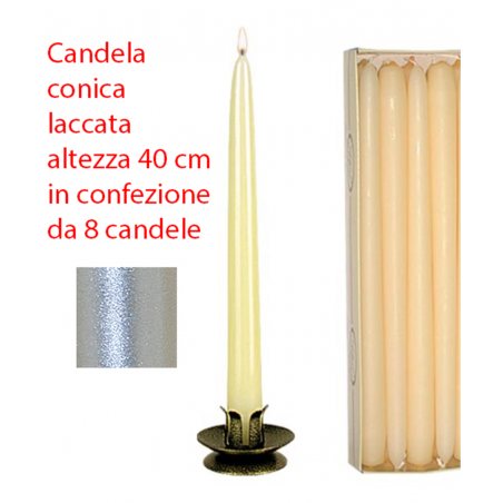Candela Conica Laccata 40cm Argento