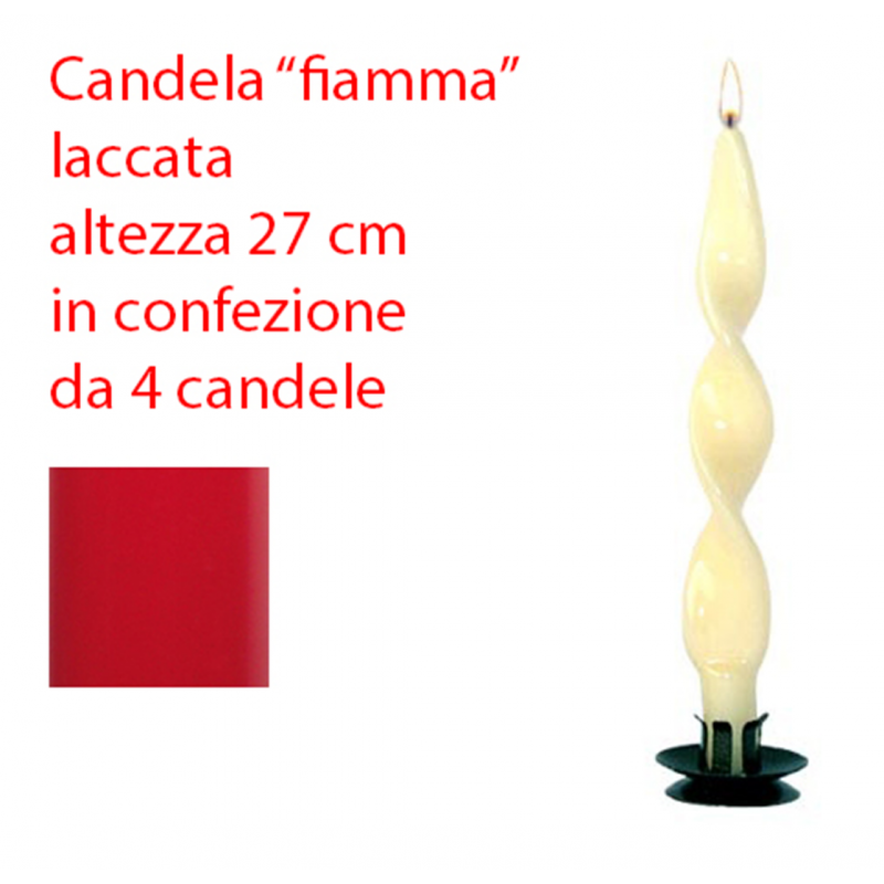 Selezione Vertecchi 4 Pcs Pack Candela Fiamma Laccata 27cm 1pz Rosso