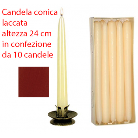 Selezione Vertecchi 10 Pcs Pack Candela Conica Laccata 24cm 1pz Bordeaux