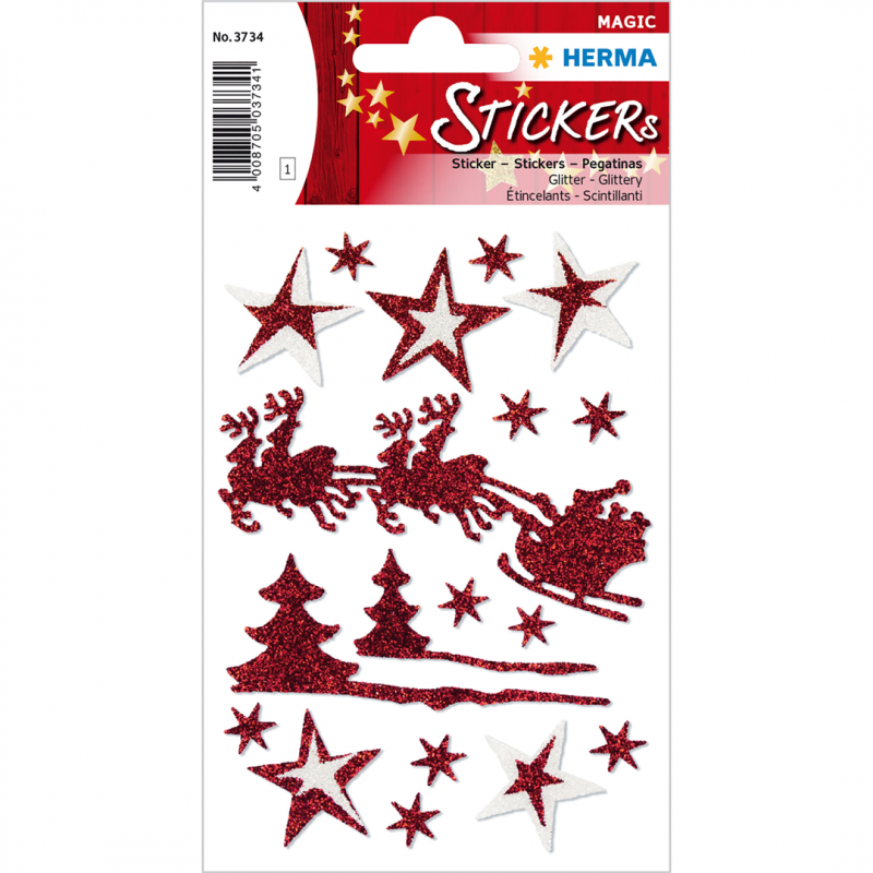 Herma Stickers Adesivi Natale Slitta Rosso Glitter