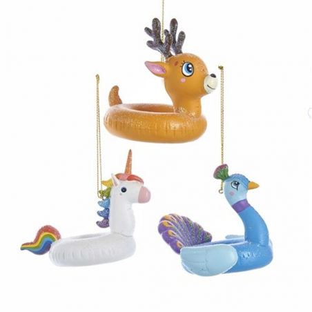 Ornamento 7 Cm Unicorno, Cervo, Pavone Su Ciambella Tre Soggetti Assortiti, 1pz