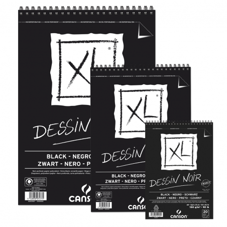 Blocco A3 Xl Dessin Noir 40 Fogli 150 G/mq Spirale Su Lato Corto, Fogli Microperforati
