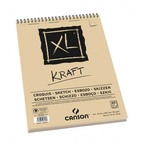 Blocco A4 Xl Kraft 60 Fogli 90 G/mq Spirale Su Lato Corto,fogli Microperforati