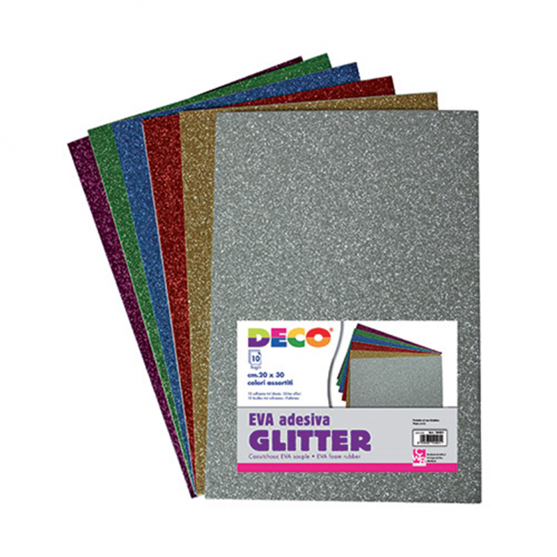Deco Gomma Crepp Glitter Adesiva 20x30cm 10 Fogli Colori Assortiti