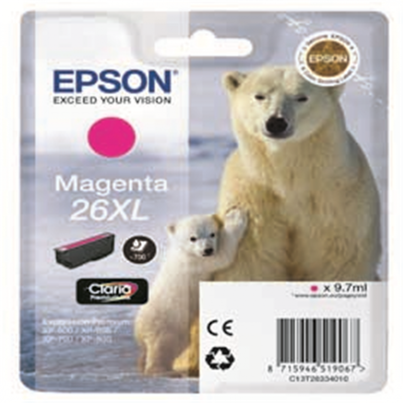 Epson Magenta Cartridge Claria Premium, 26xl Series-Polar Bear In A Blister-Ref. C13t26334010