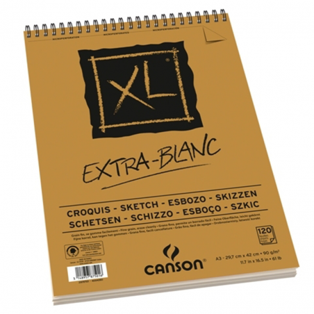 Blocco A3 Xl Extra-Blanc 120 Fogli 90 G/mq Con Spirale Su Lato Corto