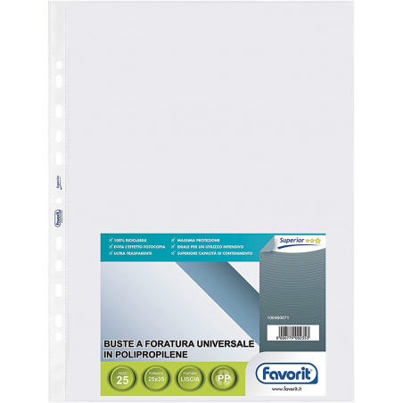Confezione 25 Buste A Foratura Finitura Liscia Formato 25x35 Cm Spessore Superior Alto