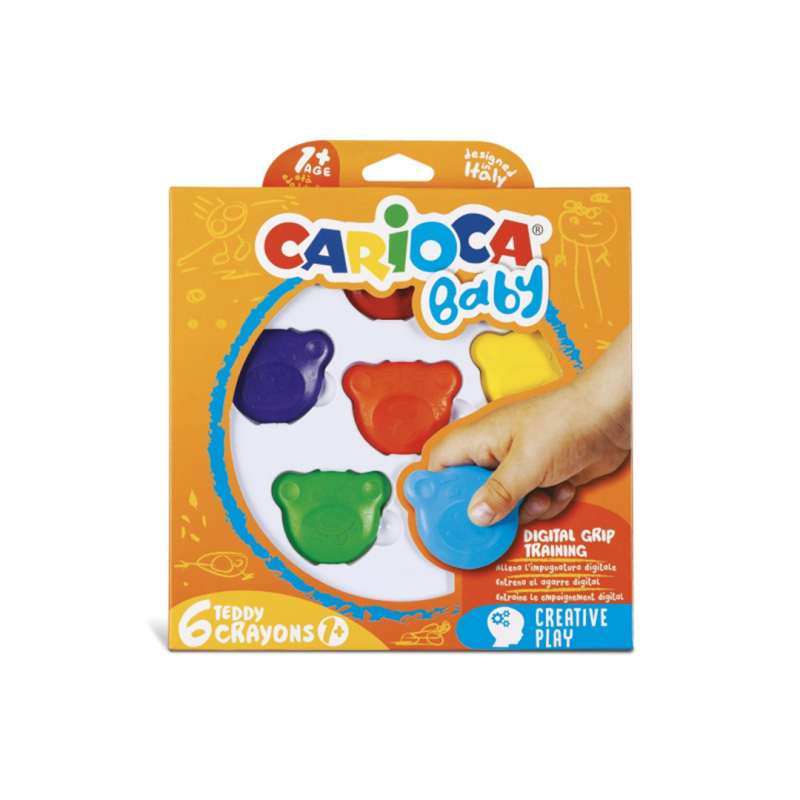 Carioca Set Pastelli Baby Teddy Crayon 1+ Confezione Da 6 Patelli