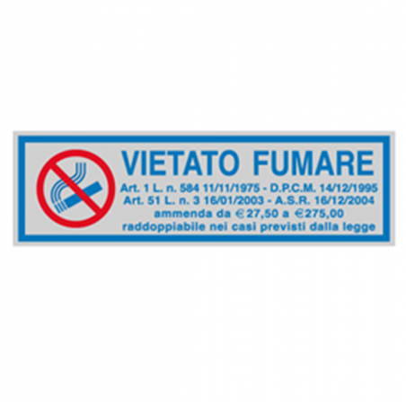 Targhetta Adesiva 165x50mm Vietato Fumare Con Normativa