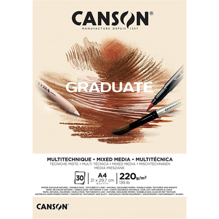 Blocco Graduate Mixmedia A4 220 Gr. 30 Fogli Un Lato Liscio Un Lato Ruvido