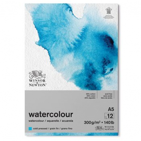 Blocco Acquerello 15x21 (a5) Collato 1 Lato 12 Fogli  Gr300 Grana Fina 25% Cotone
