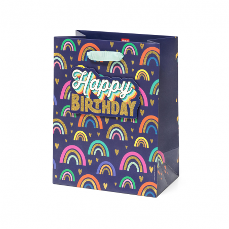 Busta Regalo Media 25x19x11,5cm Happy Birthday Raimbow