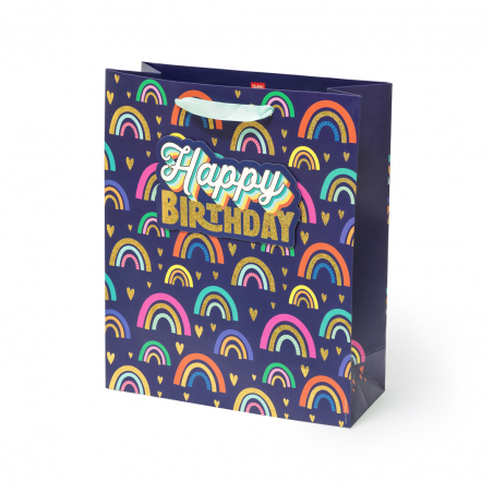 Busta Regalo Grande 32,5x26x11,5cm Happy Birthday Raimbow