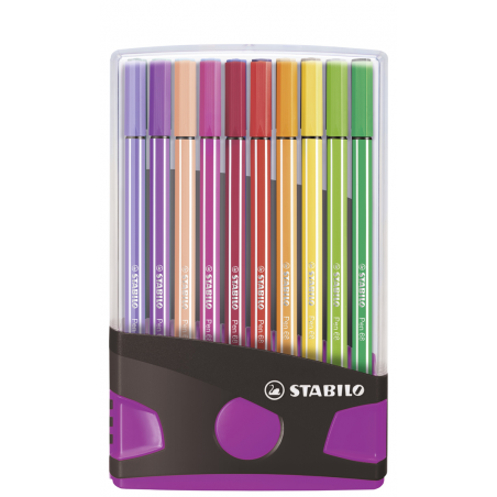 Pennarello Premium - STABILO Pen 68 Colorparade - Astuccio Desk-Set da 20 antracite/rosa - 20 colori assortiti