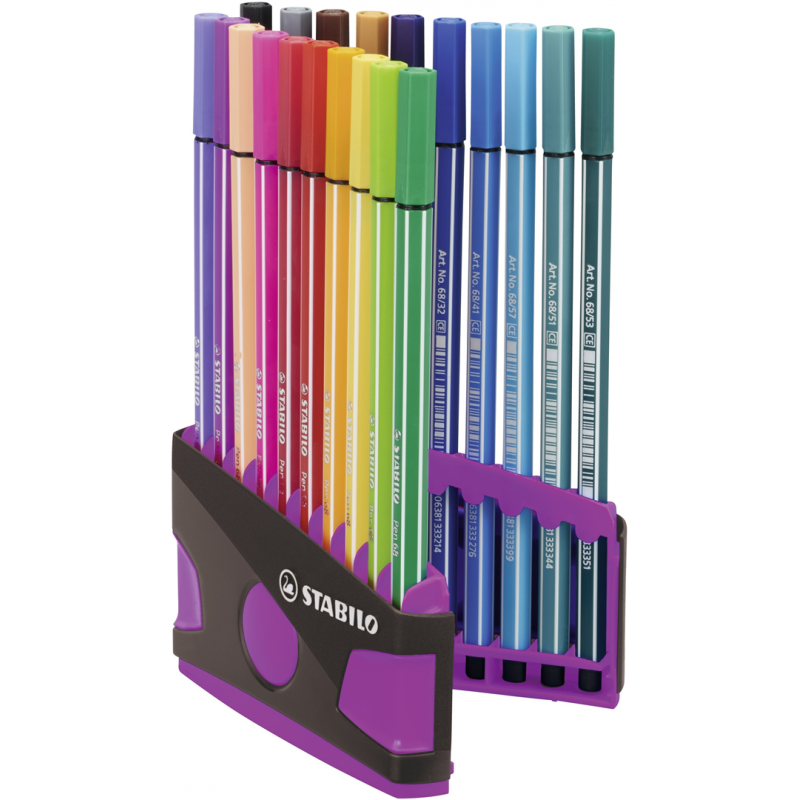 Pennarello Premium - STABILO Pen 68 Colorparade - Astuccio Desk-Set da 20 antracite/rosa - 20 colori assortiti