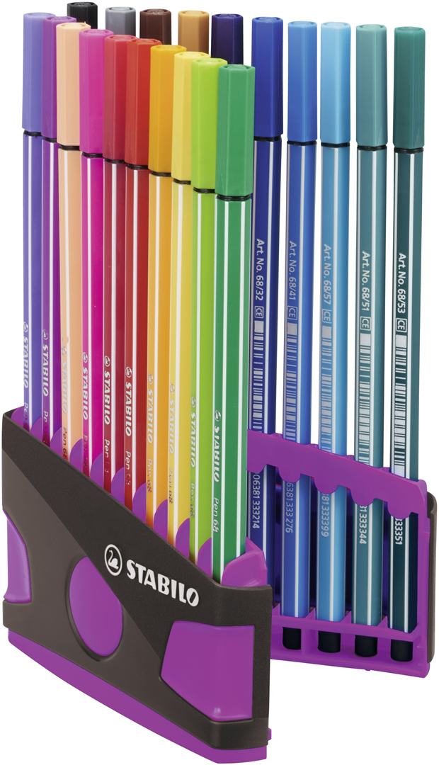 Pennarello Premium - STABILO Pen 68 Colorparade - Astuccio Desk-Set da 20 antracite/rosa - 20 colori assortiti — immagine 2