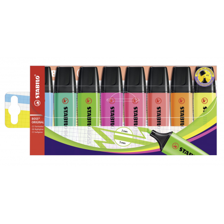 Evidenziatore - STABILO BOSS ORIGINAL - Astuccio da 8 - Colori assortiti