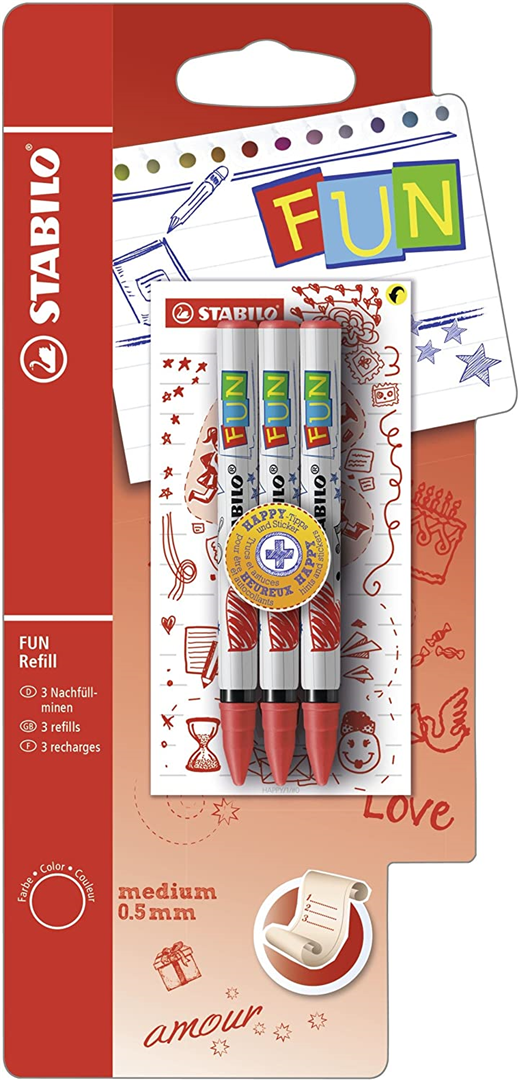 Cartuccia Refill per Penna Roller - STABILO FUN - Tratto M (0,5 mm) - Pack da 3 - Colore Rosso — immagine 3