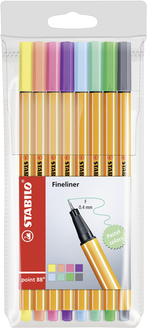 Fineliner - STABILO point 88 Pastel - Astuccio da 8 - Colori pastello assortiti — immagine 2