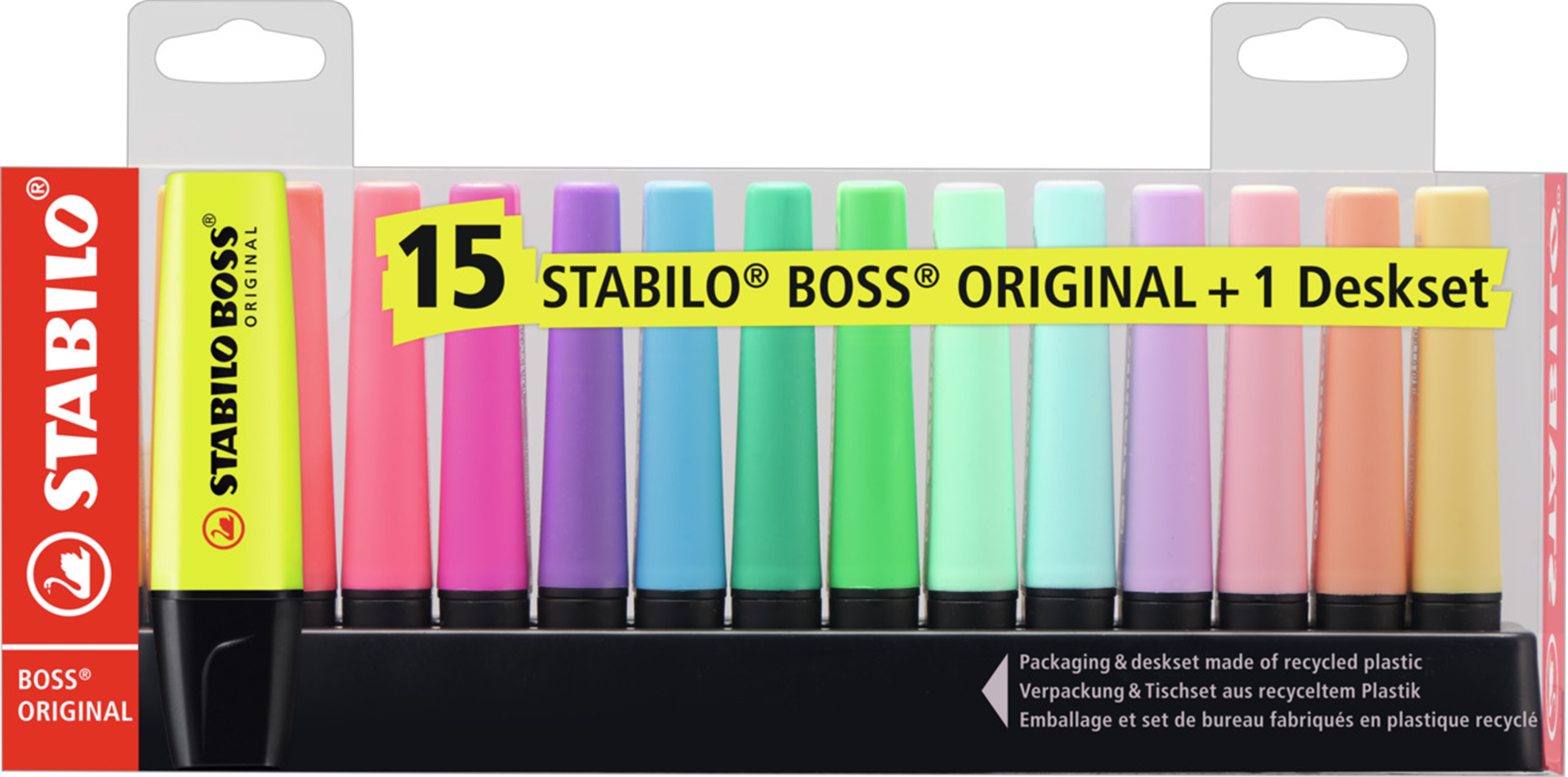 EVIDENZIATORE - STABILO BOSS ORIGINAL DESK-SET - 15 COLORI ASSORTITI 9 NEON + 6 PASTEL — immagine 2