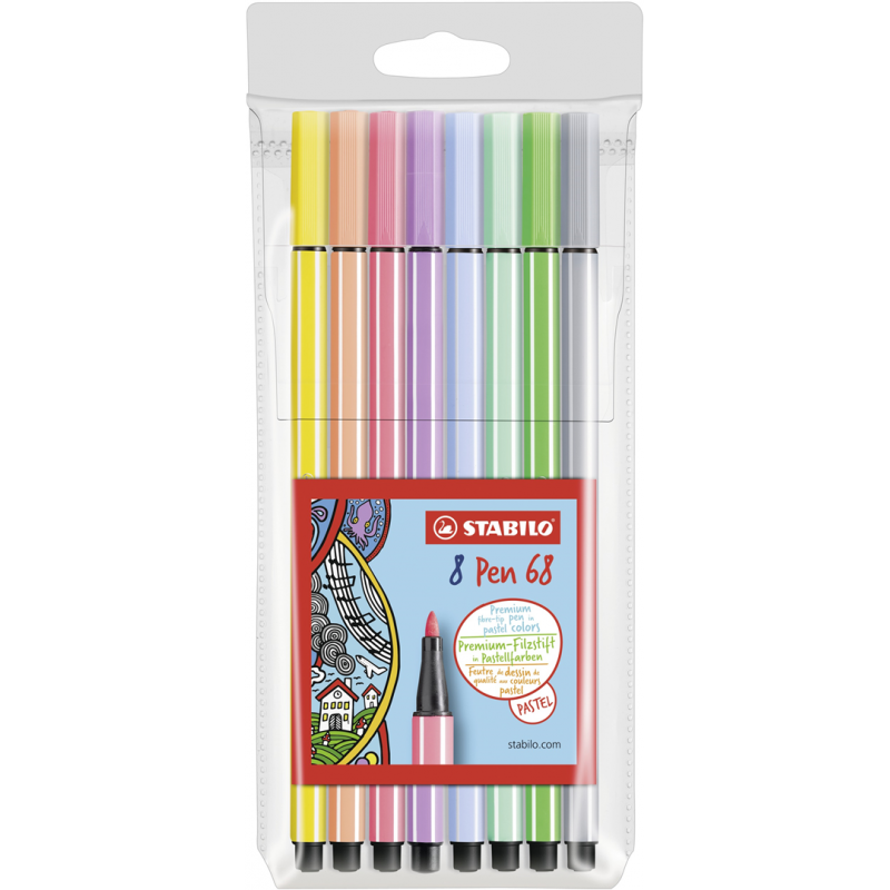 Pennarello Premium - STABILO Pen 68 Pastel - Astuccio da 8 - Colori assortiti
