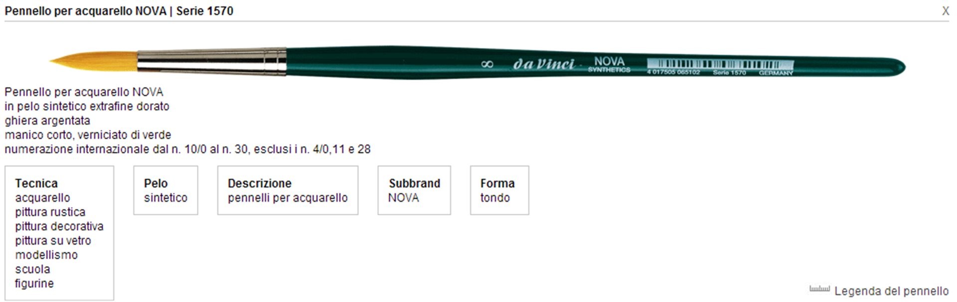 N°16 Serie 1570 Pennello Per Acquerello Nova In Pelo Sintetico Extrafine Dorato