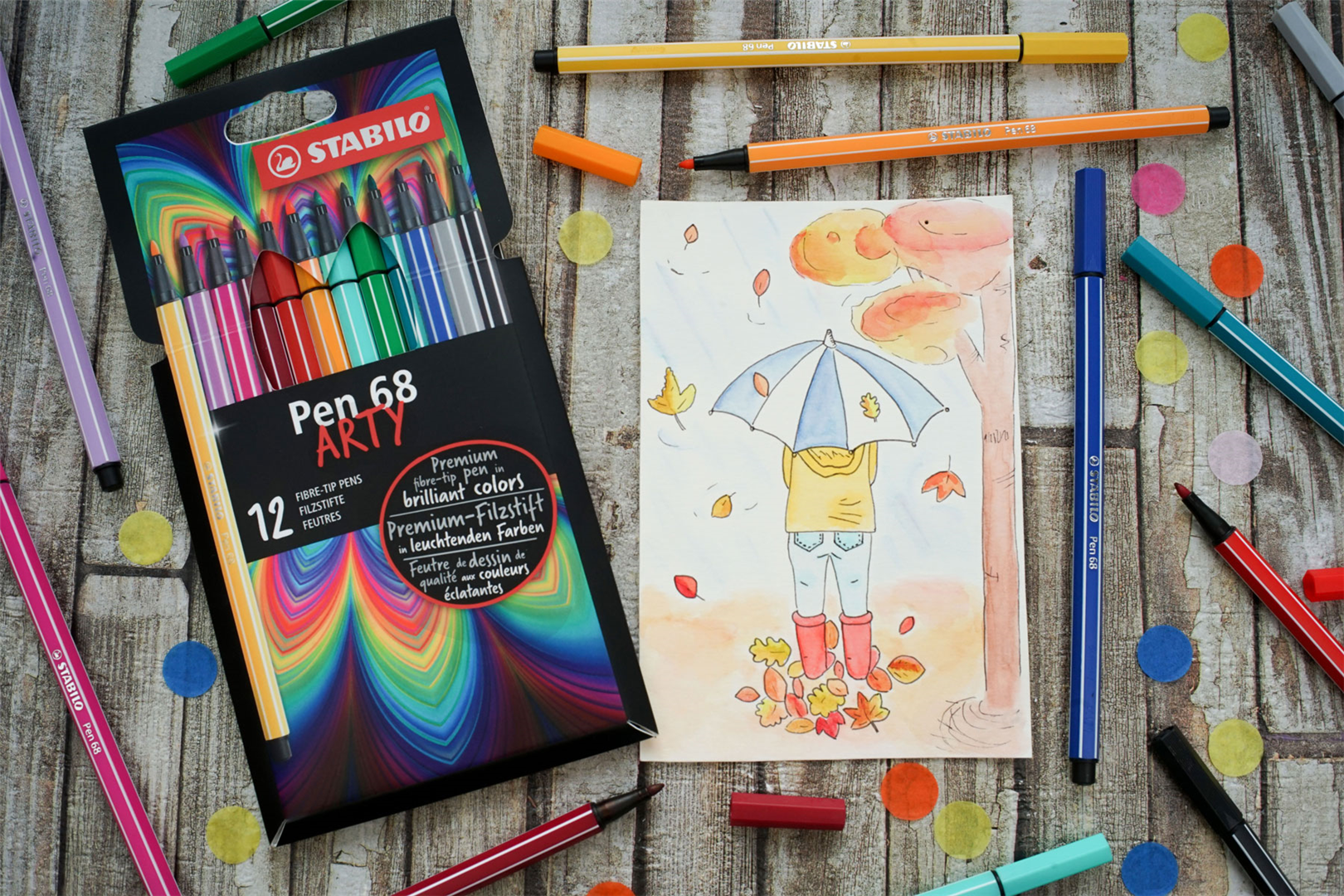 Pennarello Premium - STABILO Pen 68 - ARTY - Astuccio da 12 con appendino - 12 colori assortiti — immagine 4