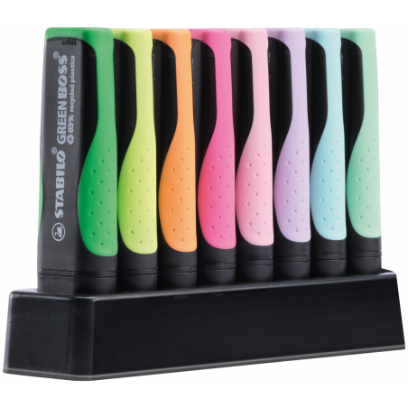 eco-friendly highlighter - stabilo green boss pastel desk-set - 8 assorted colors 4 neon + 4 pastel