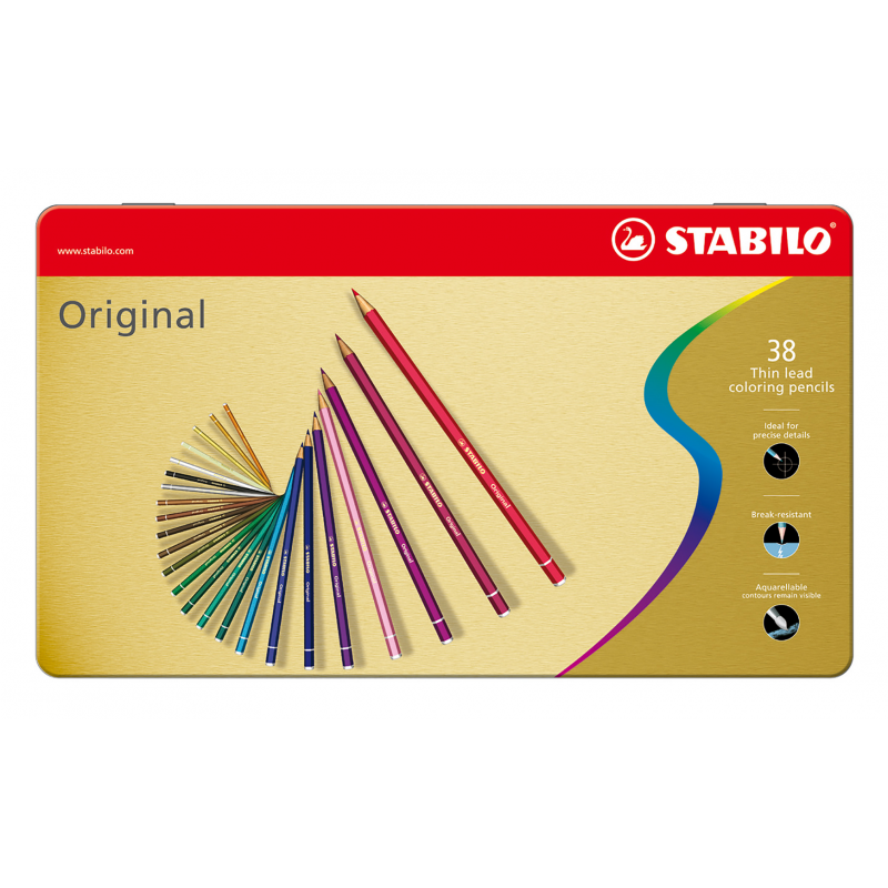 Matita colorata Premium - STABILO Original - Scatola in Metallo da 38 - Colori assortiti