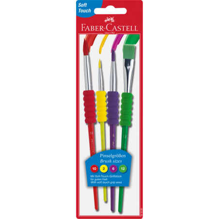 Blister Con 4 Pennelli Soft Misure 2, 6, 10, 12, Sintetici Per Scuola