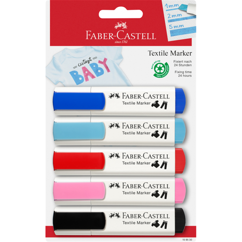 Faber Castell Blister Textile Marker Per Tessuto Pezzi 5 Baby Party
