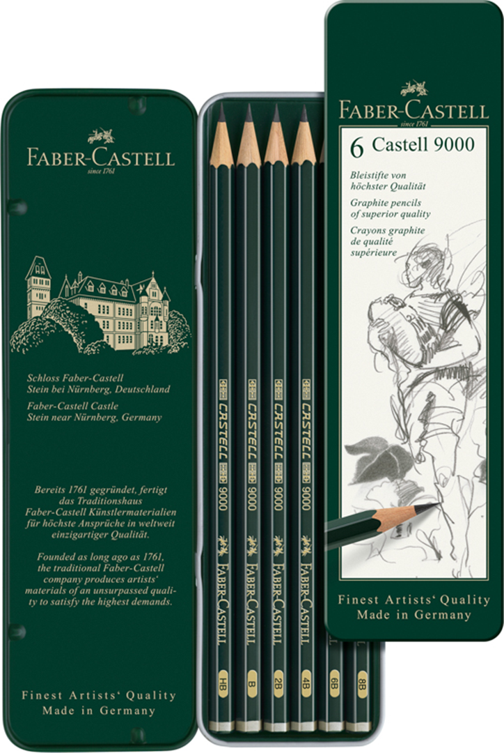 Scatola Metallo 6 Matite Castell 9000 Grafite — immagine 3