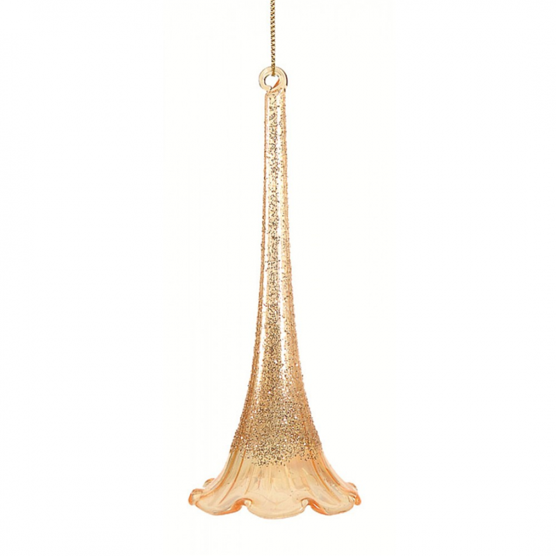 Selezione Vertecchi Ornamento Vetro Fiore Campanella 15,5cm Oro Glitter