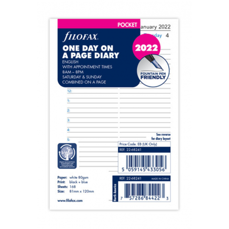 Blank Paper English Pocket Daily Diary With Appointments | Filofax