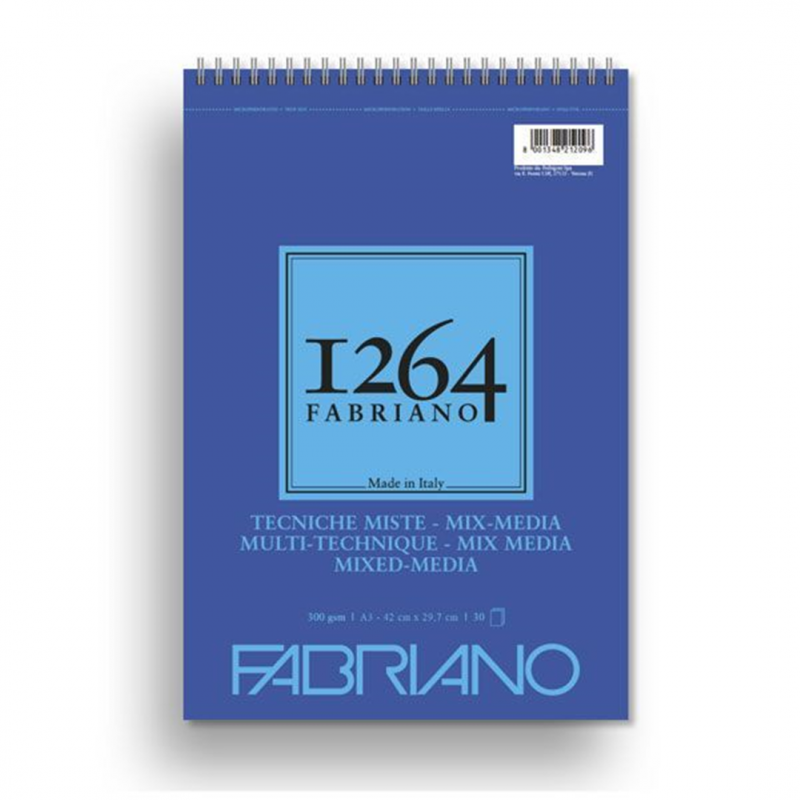 Fabriano Blocco 1264 Mixmedia A3 Gr.300/mq Fogli 30 Spiralato Lato Corto