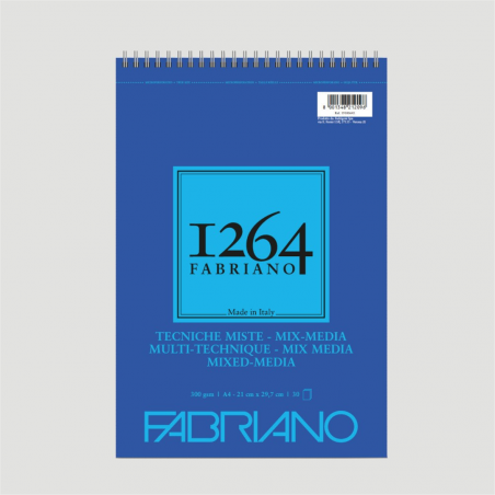 Fabriano Blocco 1264 Mixmedia A4 Gr.300/mq Fogli 30 Spiralato Lato Corto