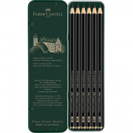 Box Of 6 Pitt Graphite Matt Pencils In Metal | Faber-Castell