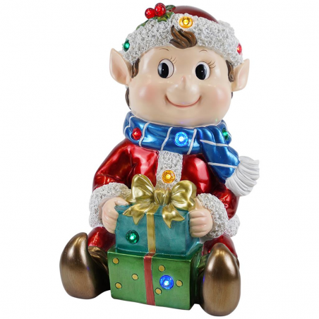 Elfo Resina Con Regali E Led 39cm