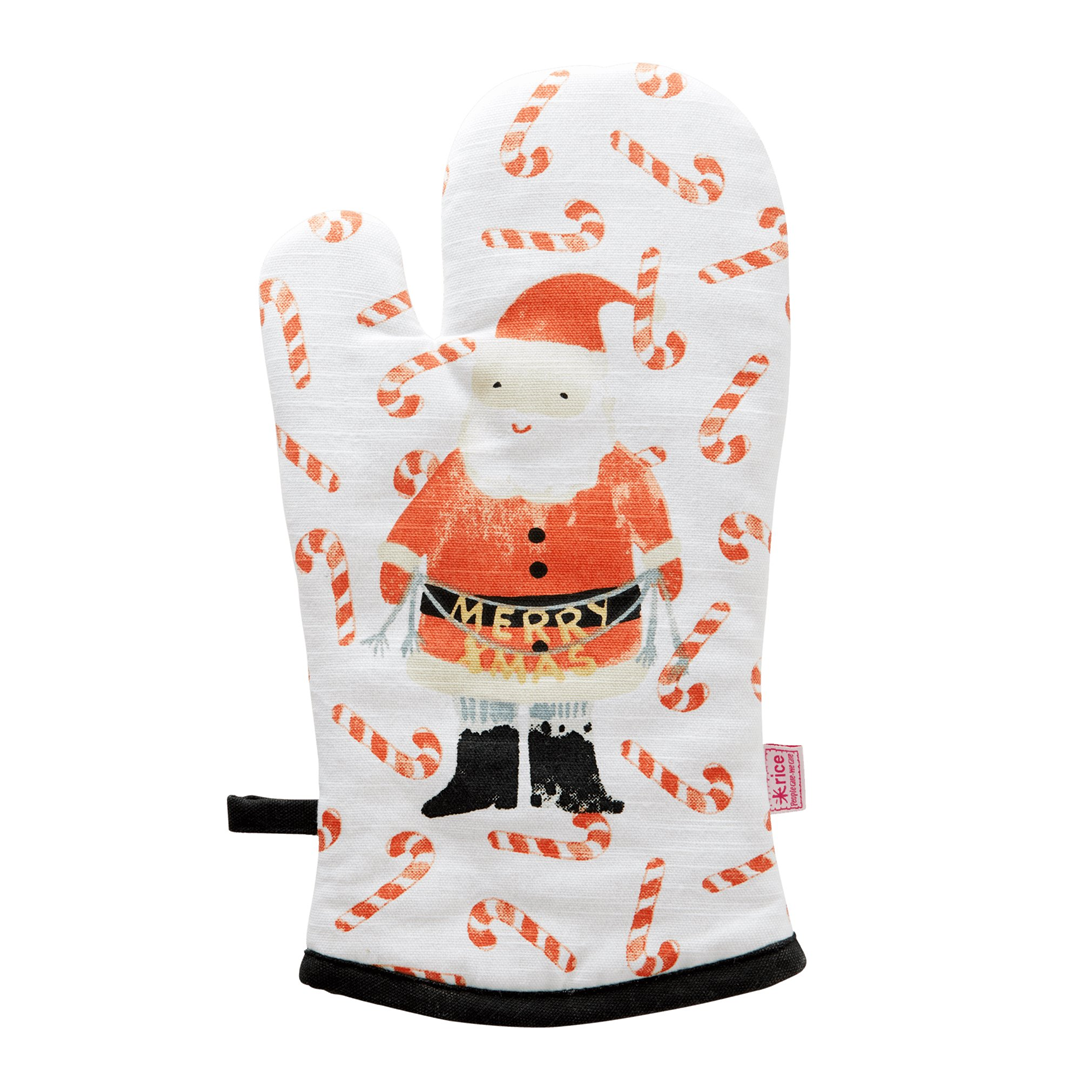 Guanto Da Forno Cotone Natale 29cm Babbo E Candy Cane