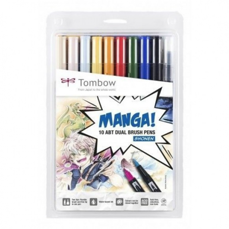 Tombow Set Dual Brush Pezzi 10 Manga Shonen