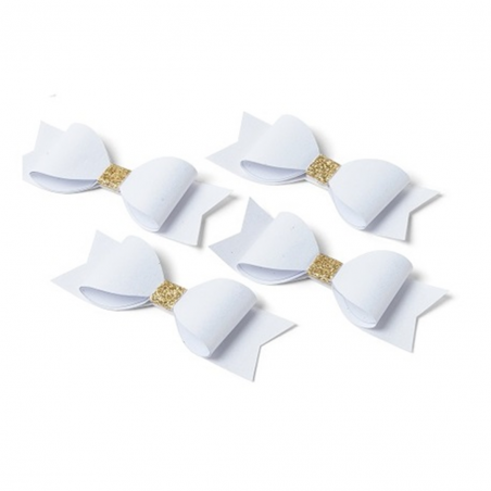 Fiocchetto Adesivo  Carta Con Glitter 4pz Bianco Oro